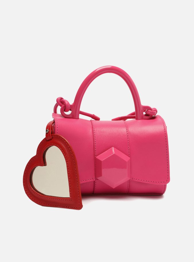 Bolsa Tiracolo Rosa Couro  Pequena Heart