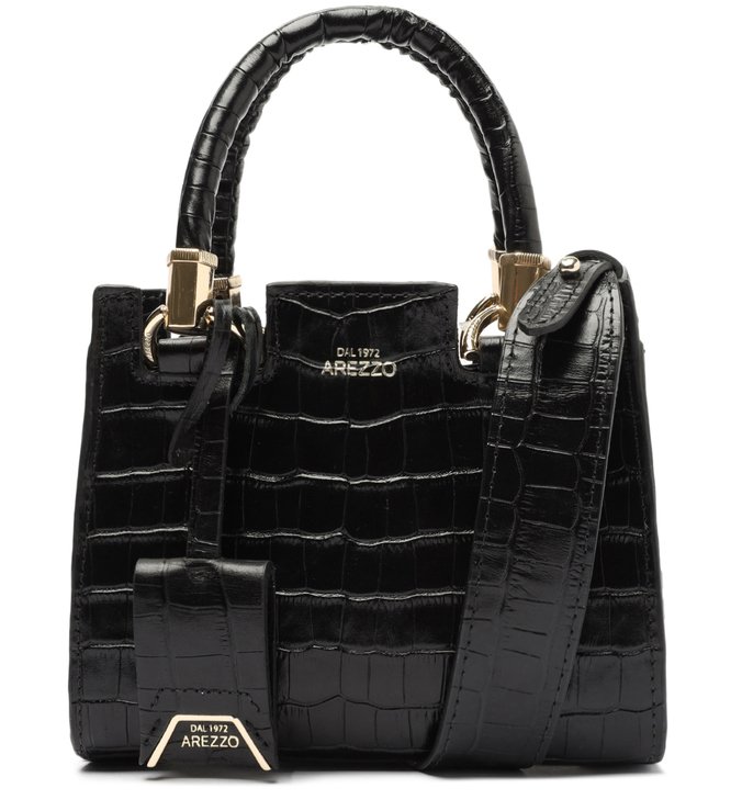 Bolsa Tote Pequena Couro Preto Croco Abbracio