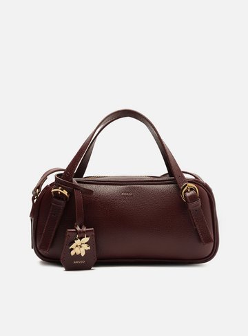 Bolsa Bowling Vinho Couro Grande Metal Flor