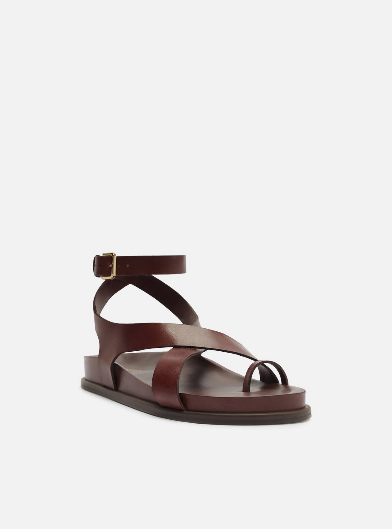Sandália Papete Marrom Couro Flatform Fivela Tiras — foto 2