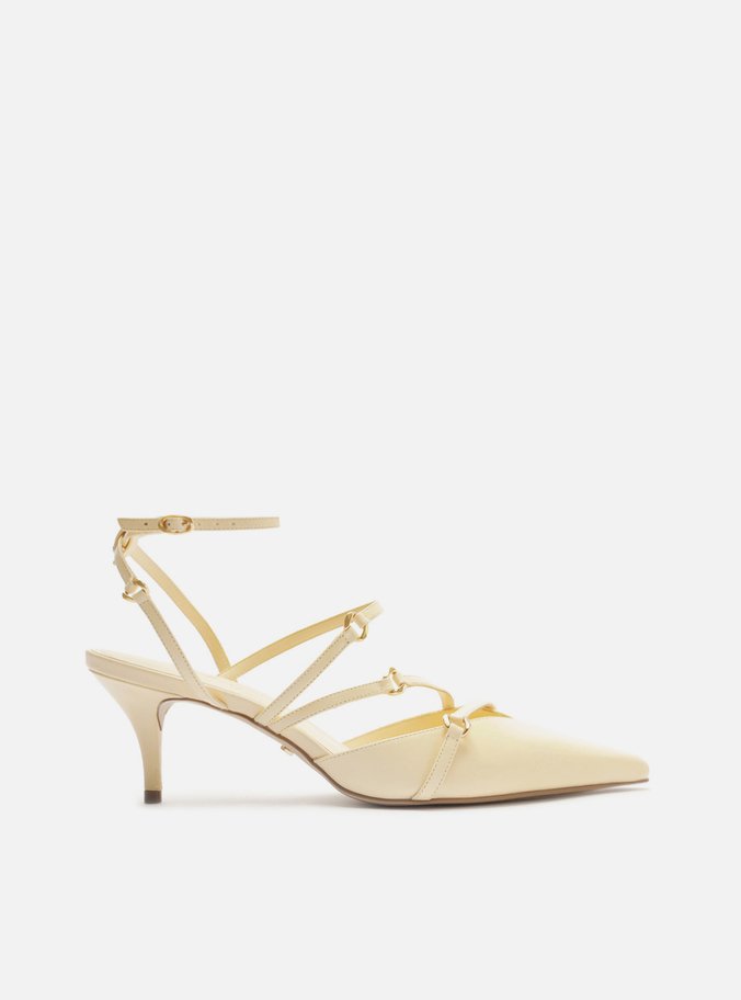 Scarpin Amarelo Couro Salto Kitten Tiras