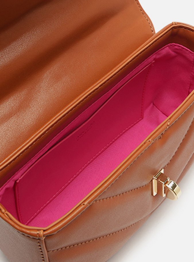 Bolsa Tiracolo Marrom Matelassê Corrente Pequena