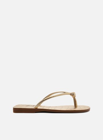 Rasteira Dourado Croco Bico Quadrado
