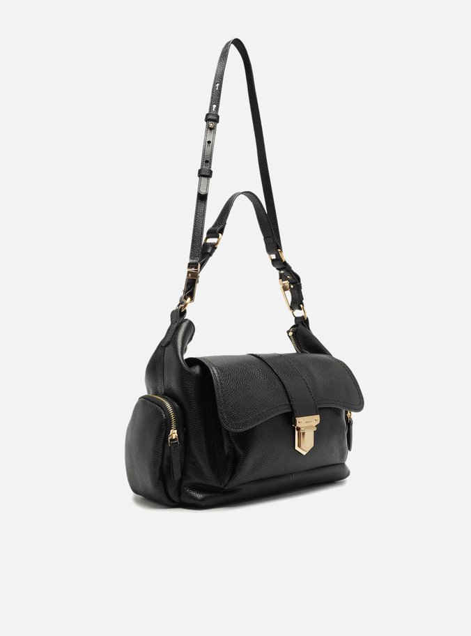 Bolsa Hobo Preta Couro Grande Bolsos