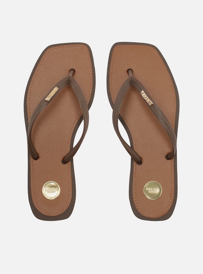 Chinelo de Dedo Marrom Plataforma Metais Brizza