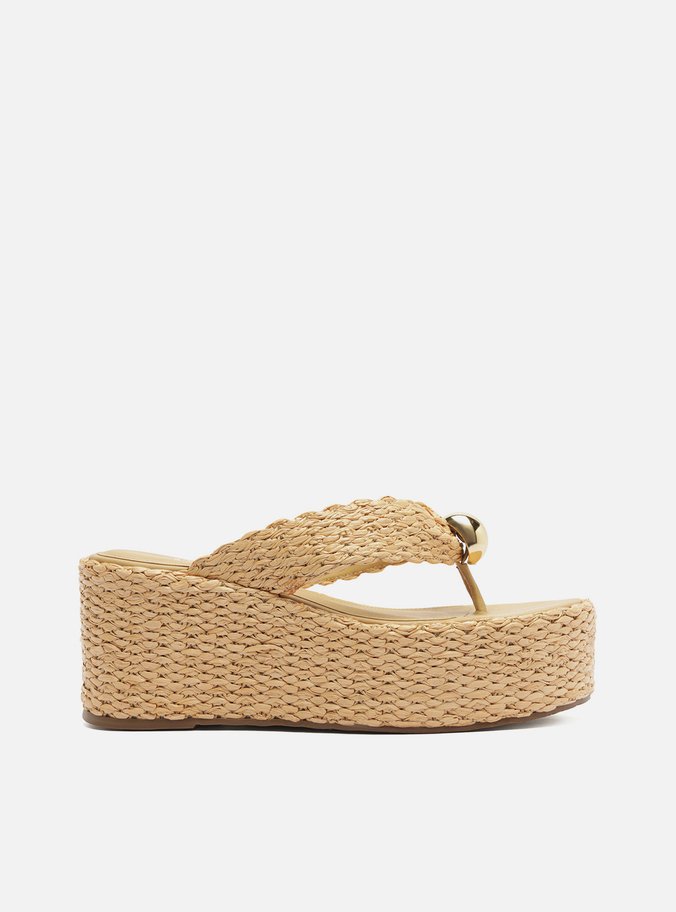 Sandália Bege Palha Flatform Flip Flop Metal