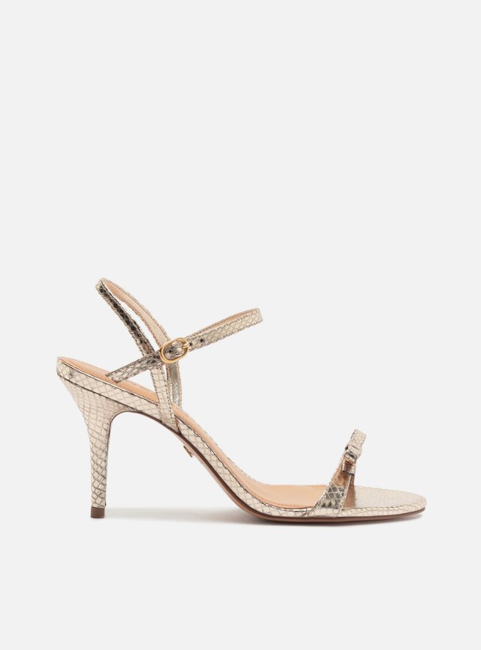 Sandália Dourada Salto Fino Laço