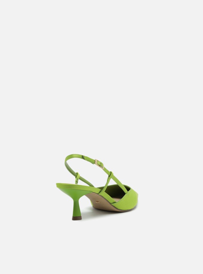 Scarpin Verde Cetim Salto Baixo Geométrico