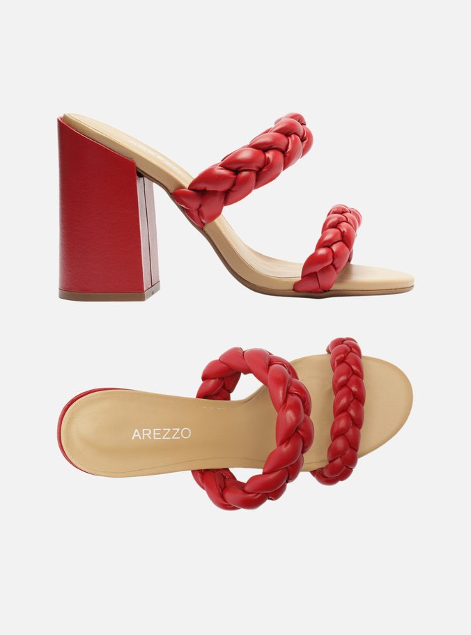 Tamanco Vermelho Salto Bloco Tiras