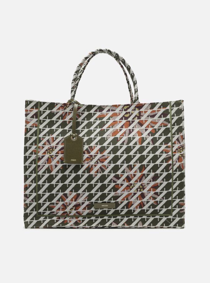 Bolsa Shopping Verde Tecido Floral Grande