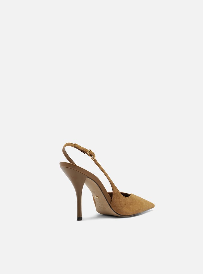 Scarpin Marrom Camurça Salto Alto Slingback