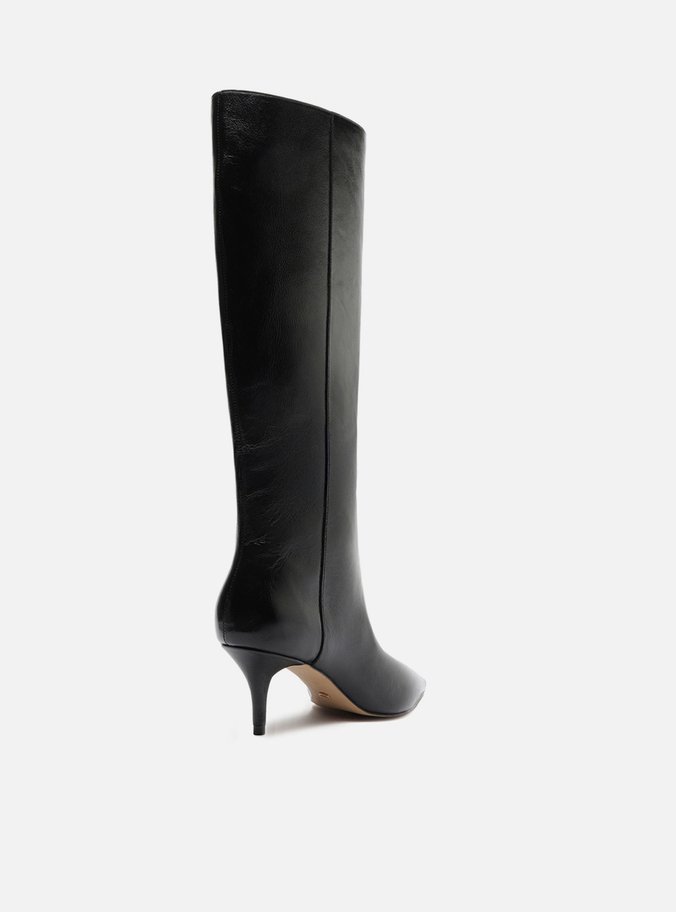 Bota Preta Couro Cano Longo Salto Kitten