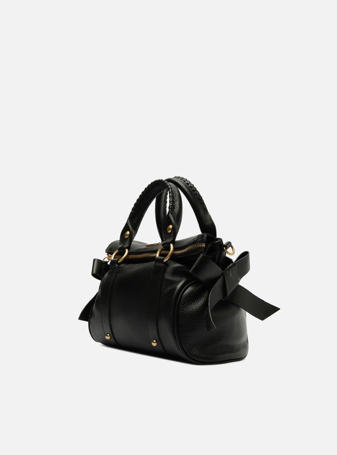 Bolsa Tote Preta Couro Pequena Alças Mix