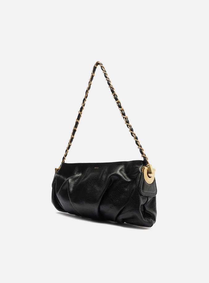 Bolsa Tiracolo Preta Couro Média Franzida