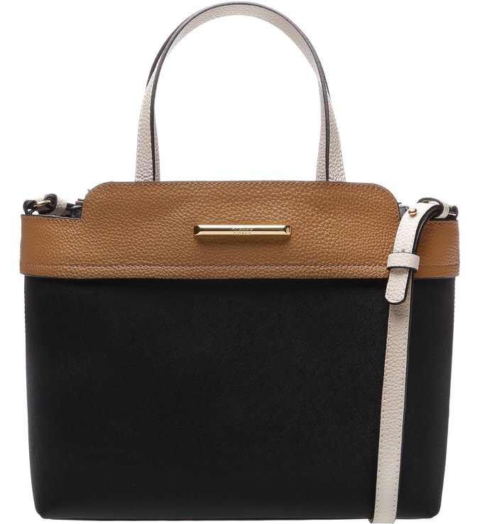 Bolsa Tote Veneza Média Bicolor Preta e Natural Tan
