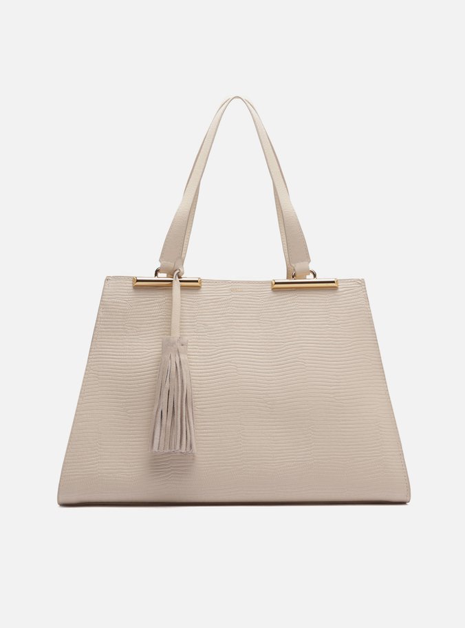 Bolsa Shopping Branca Couro Grande Croco Franja