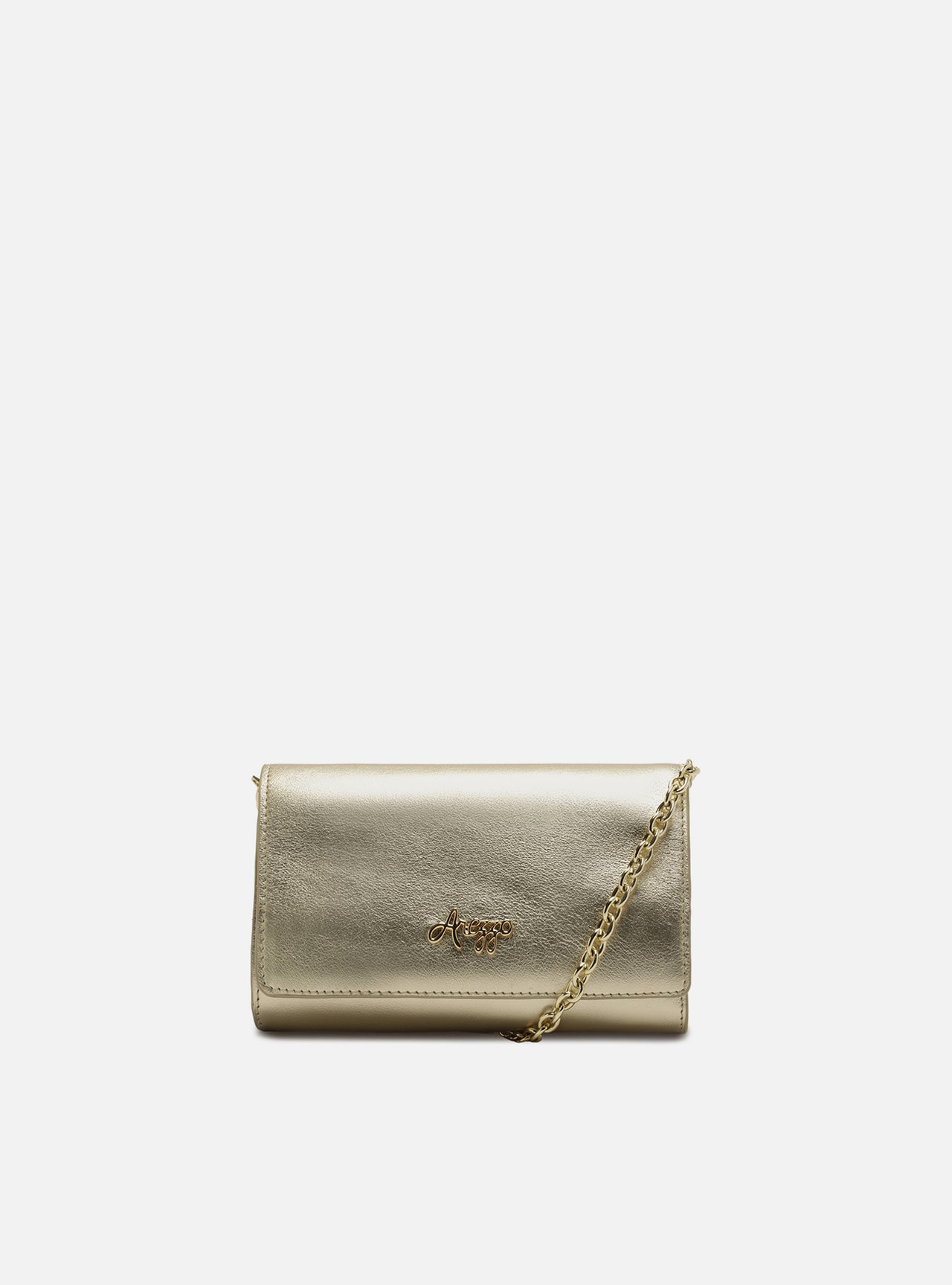 Bolsa Tiracolo Dourada Couro Pequena Logo — foto 1