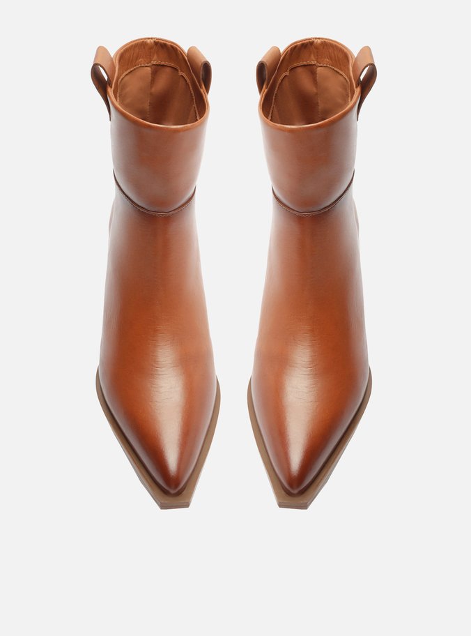 Bota Marrom Couro Cano Curto Salto Bloco
