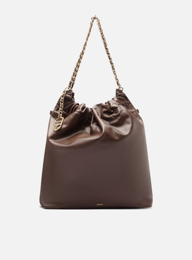 Bolsa Hobo Marrom Cacau Couro Grande Alça Corrente