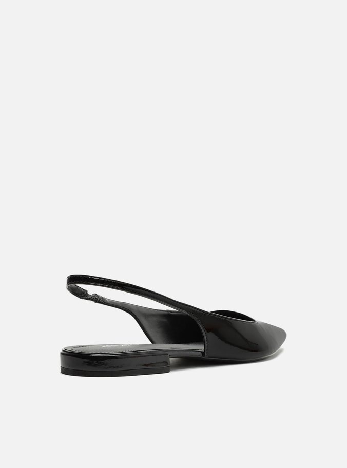 Sapatilha Preta Verniz Bico Fino Slingback