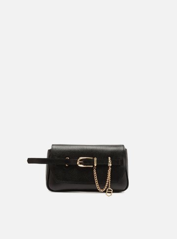 Bolsa Tiracolo Preta Couro Pequena Tira Fivela