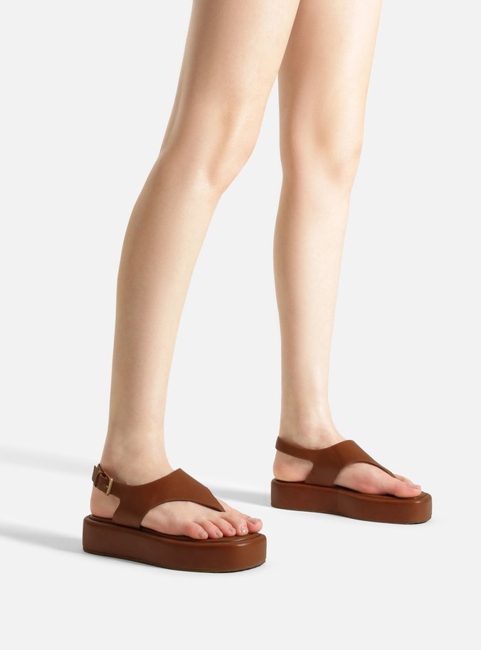 Sandália Marrom Couro Flatform Fivela