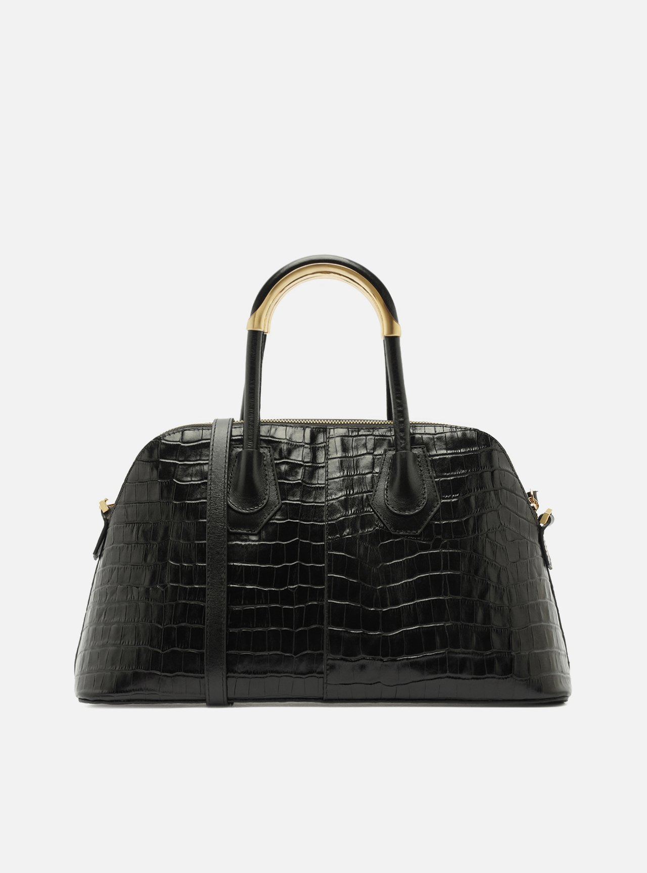 Bolsa Tote Preta Couro Grande Croco Metais — foto 3