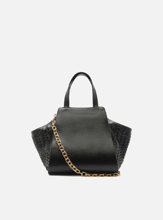 Bolsa Tote Preta Couro Média Recortes