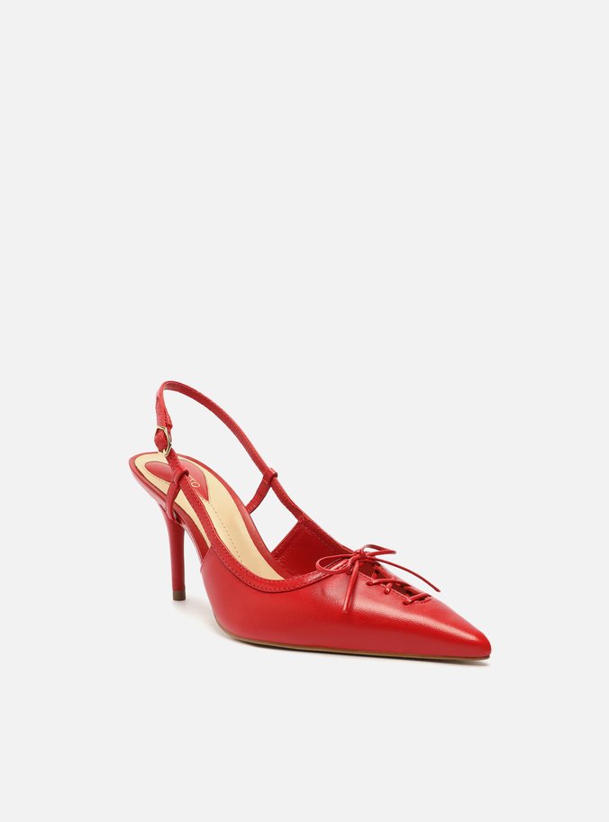 Scarpin Vermelho Couro Bico Fino Slingback