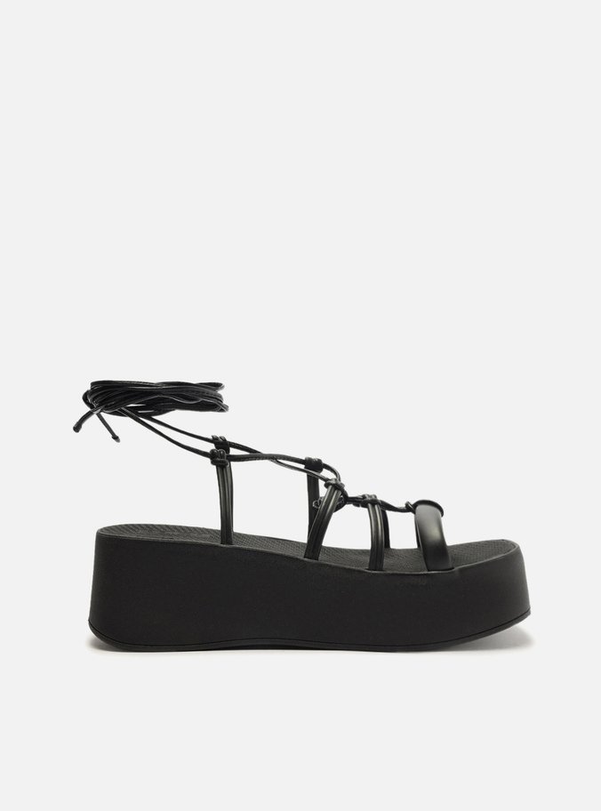 Sandália Preta Flatform Amarração Nós Brizza
