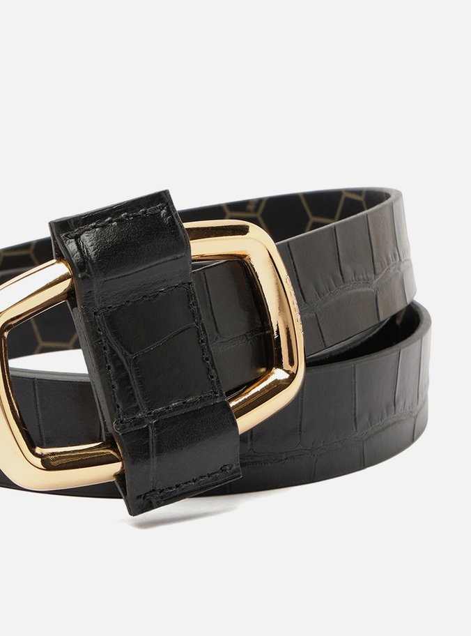 Cinto Preto Couro Croco Médio Fivela