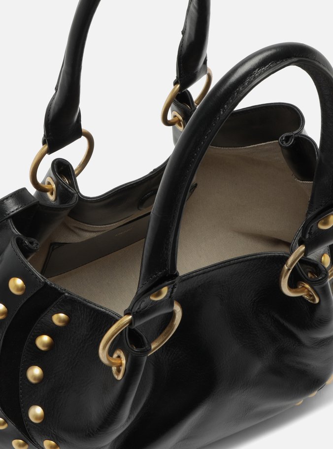 Bolsa Tote Preta Couro Grande Rebites