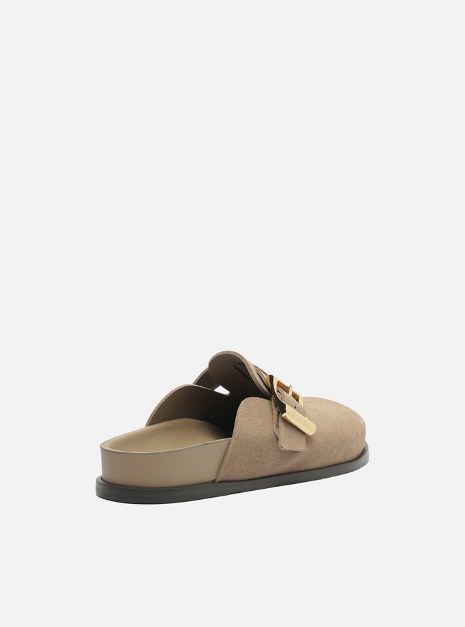Clog Sabot Cinza Acamurçada Rasteira Fivela