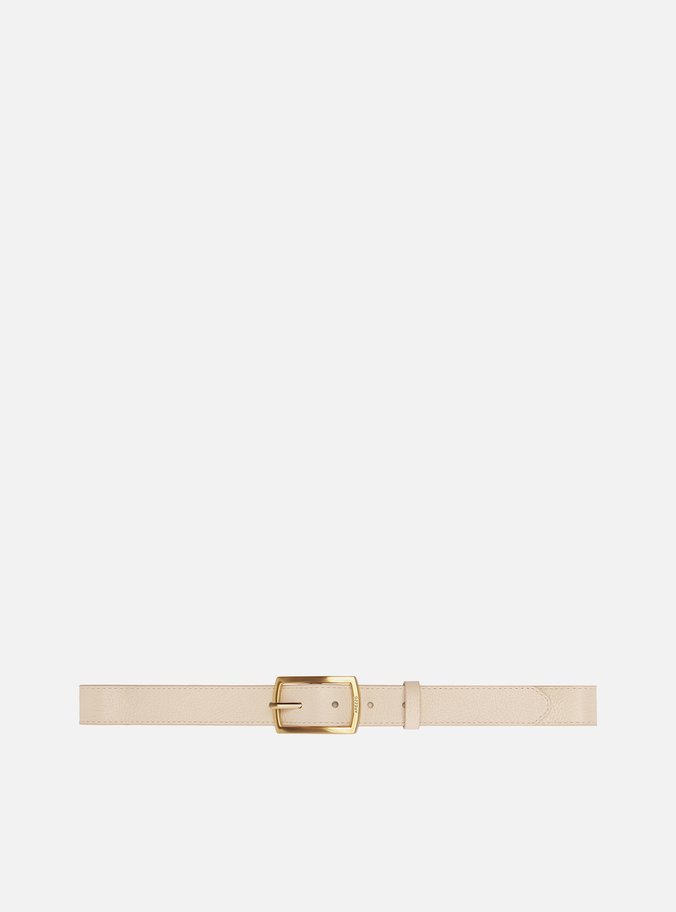 Cinto Off White Couro Médio Fivela Metal Vazada