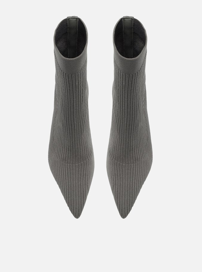 Bota Skinny Cinza Knit Cano Médio Salto Bloco