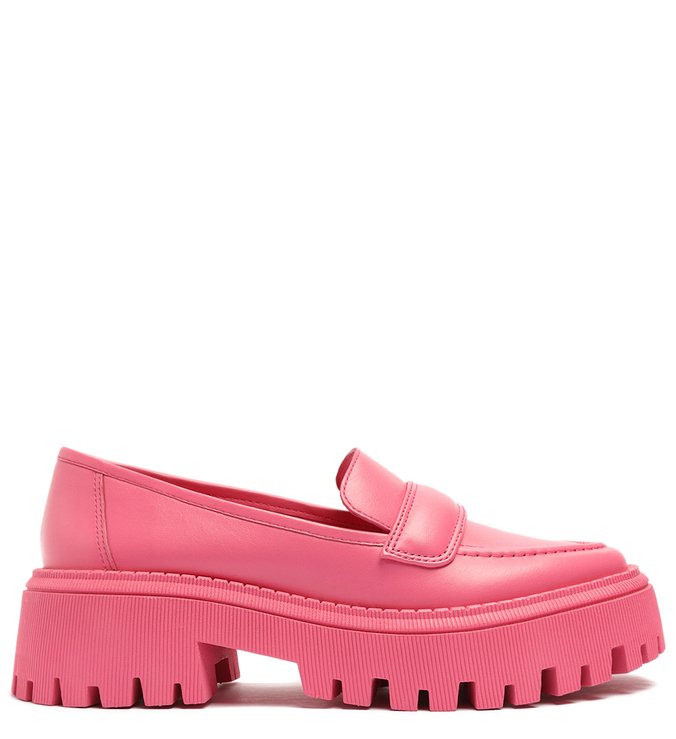 Mocassim Rosa Couro Sola Tratorada Tira