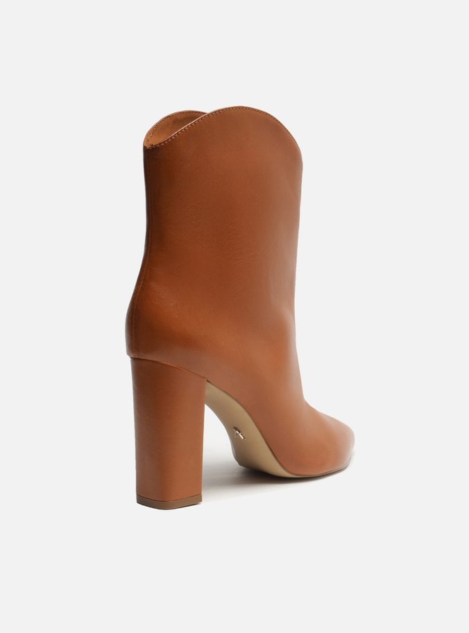 Bota Marrom Couro Cano Curto Salto Alto Western