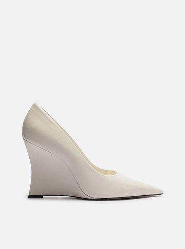 Scarpin Branco Couro Salto Alto Anabela