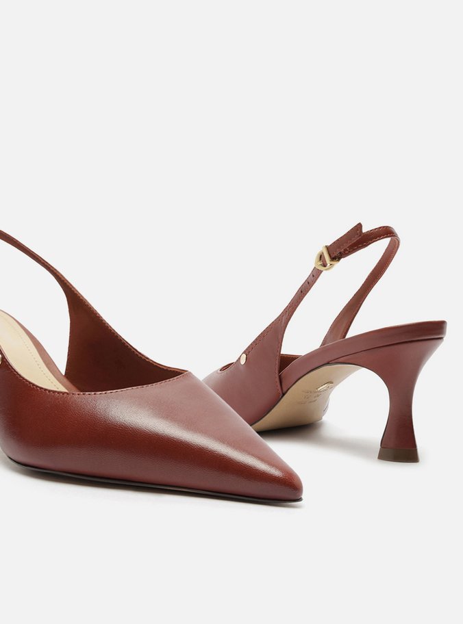 Scarpin Marrom Dark Couro Bico Fino Slingback