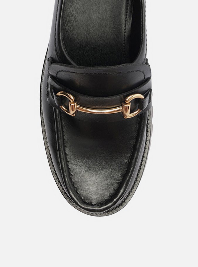 Mocassim Preto Couro Tratorado Tira Bridão