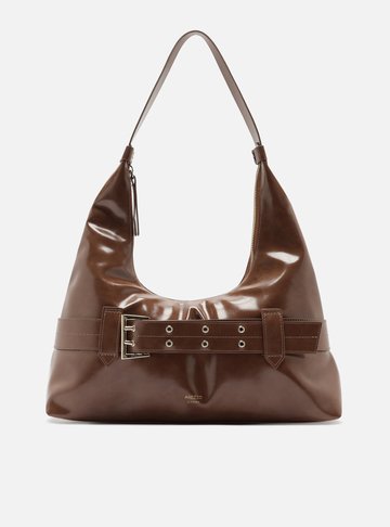 Bolsa Hobo Marrom Grande Tiras Fivela