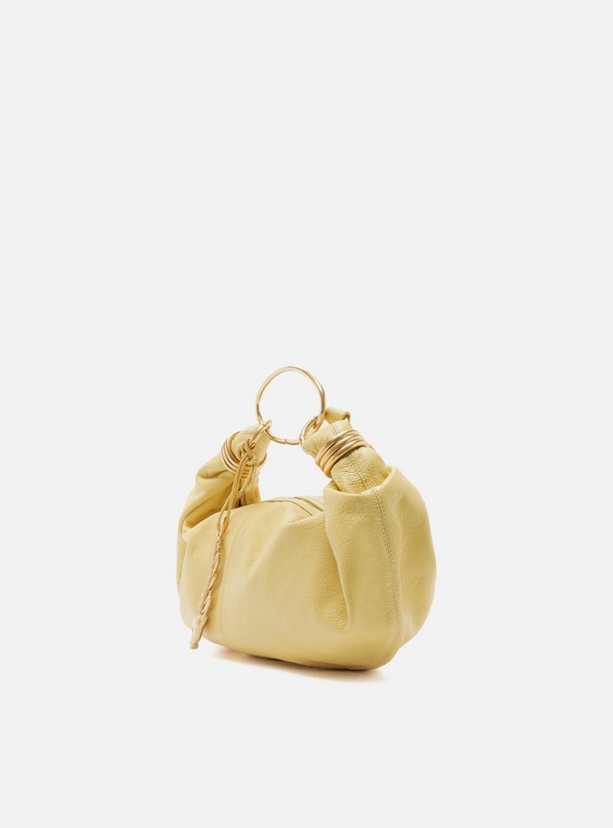 Bolsa Tiracolo Amarela Couro Média Metais