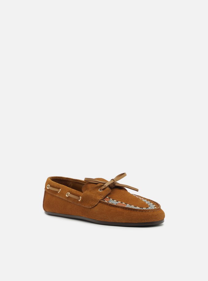 Mocassim Marrom Suede Bordado Retrô