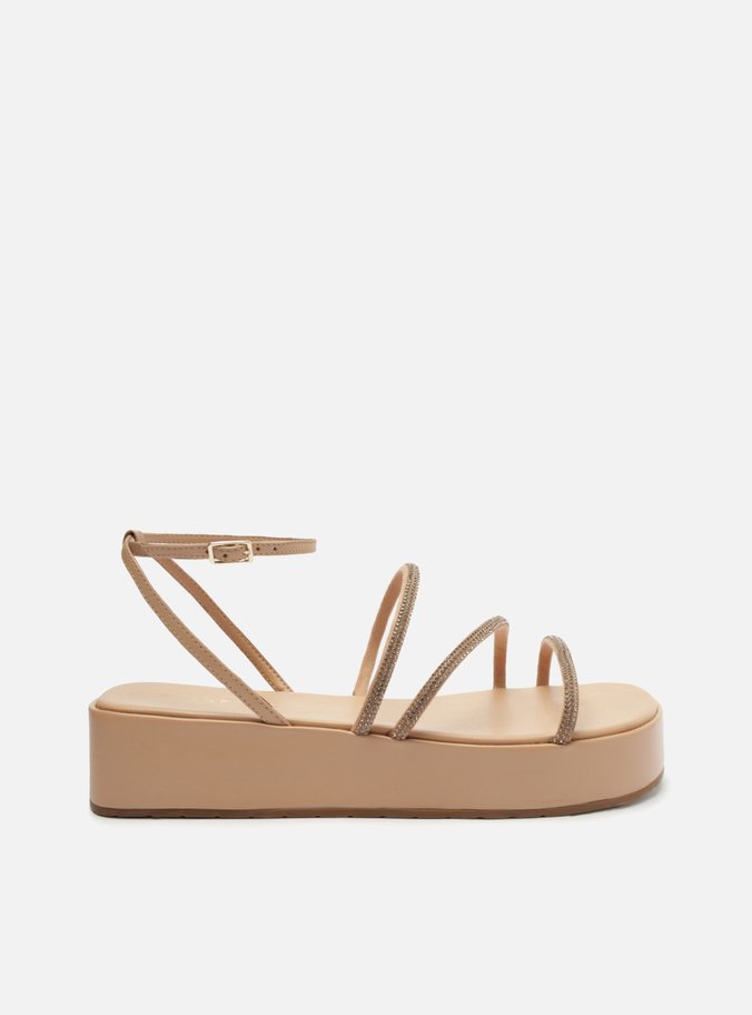 Sandália Nude Strass Flatform Fivela