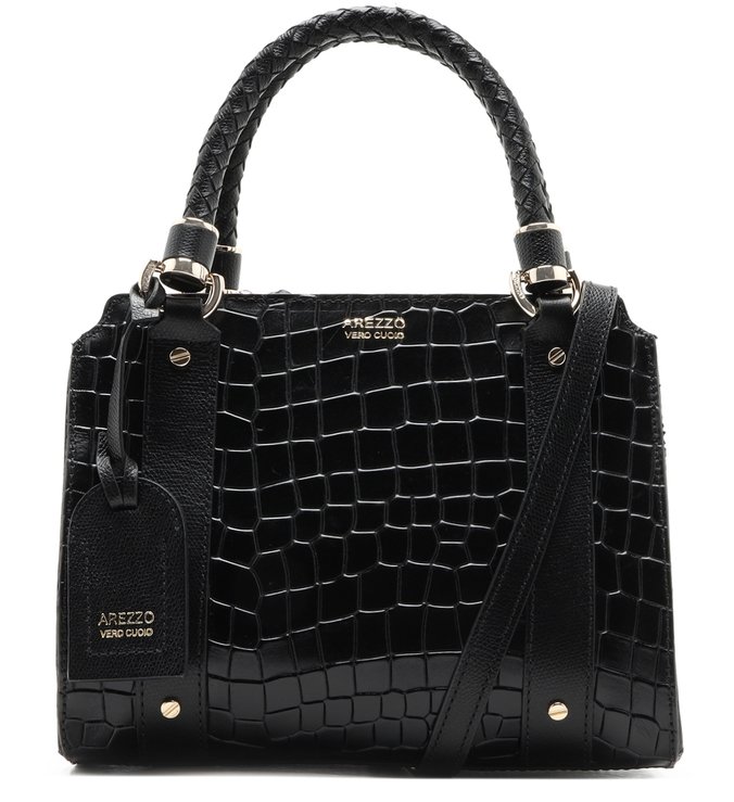 Bolsa Tote Croco Piazza Média Preta