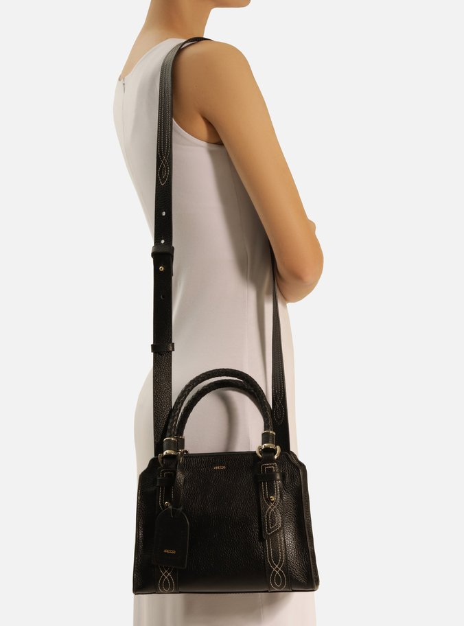 Bolsa Tote Preta Couro Piazza Bordado Média