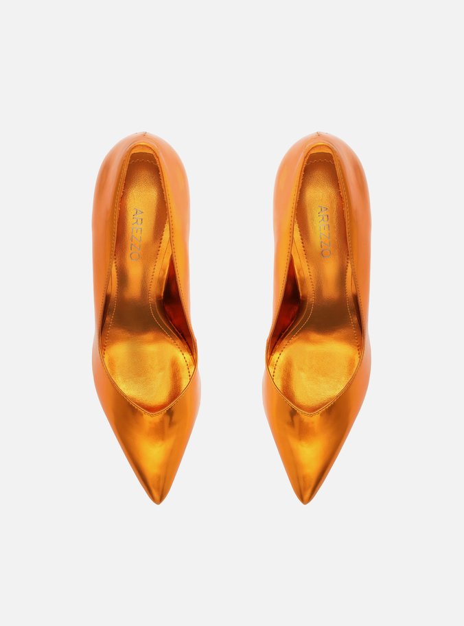 Scarpin Laranja Metalizado Bico Fino Sia