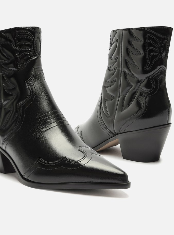 Bota Preta Couro Cano Curto Western