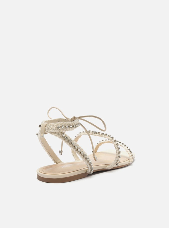 Sandália Rasteira Off-White Strass Mykonos