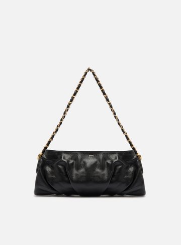 Bolsa Tiracolo Preta Couro Média Franzida